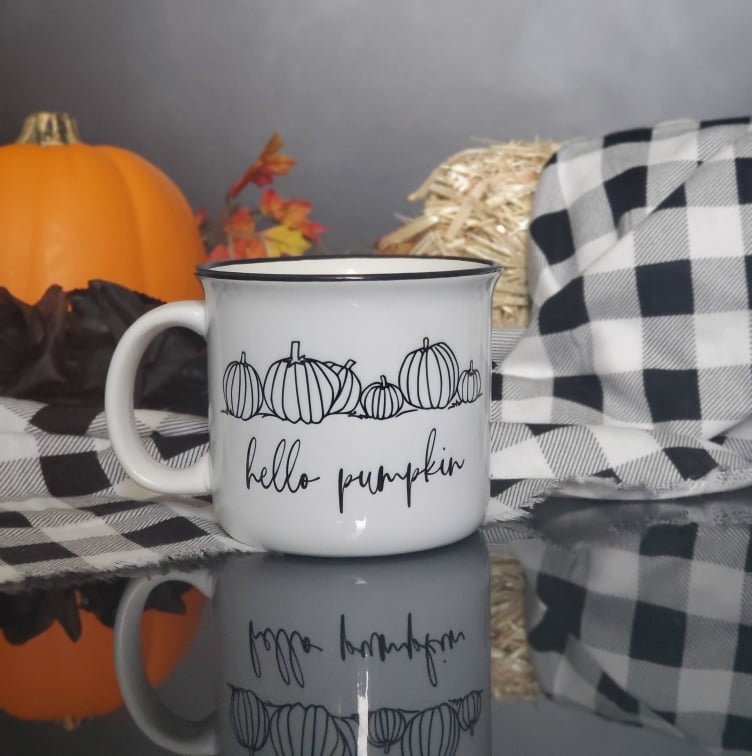 15 Oz Ceramic Camping Mug- Hello Pumpkin