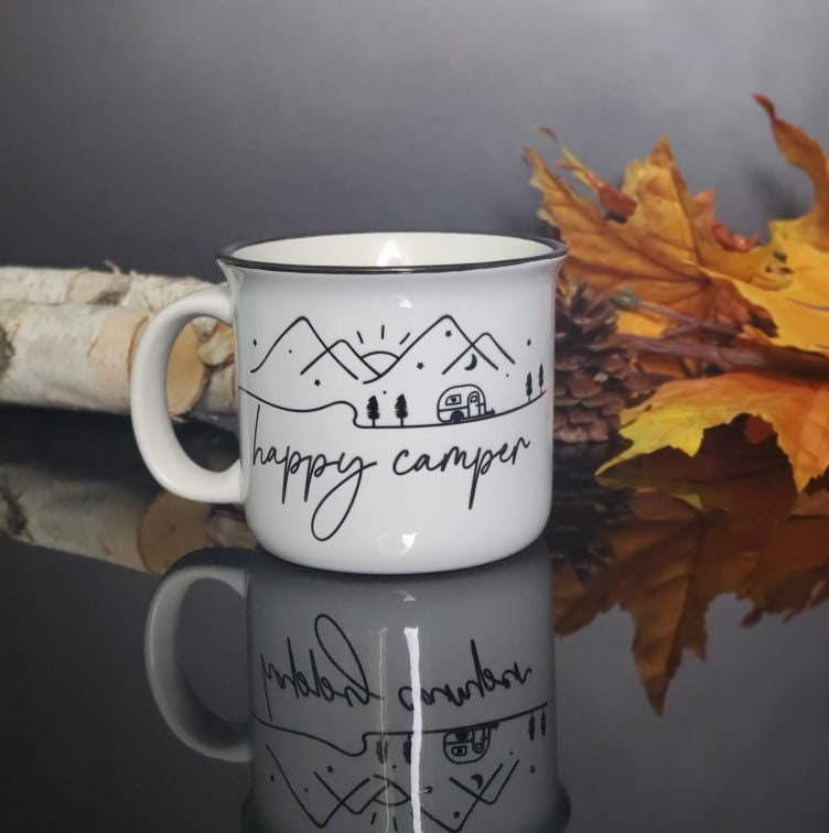 15 Oz Ceramic Camping Mug- Happy Camper Design