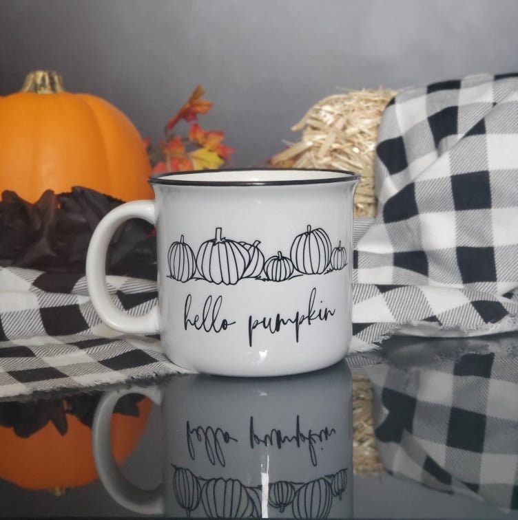 15 Oz Ceramic Camping Mug- Hello Pumpkin