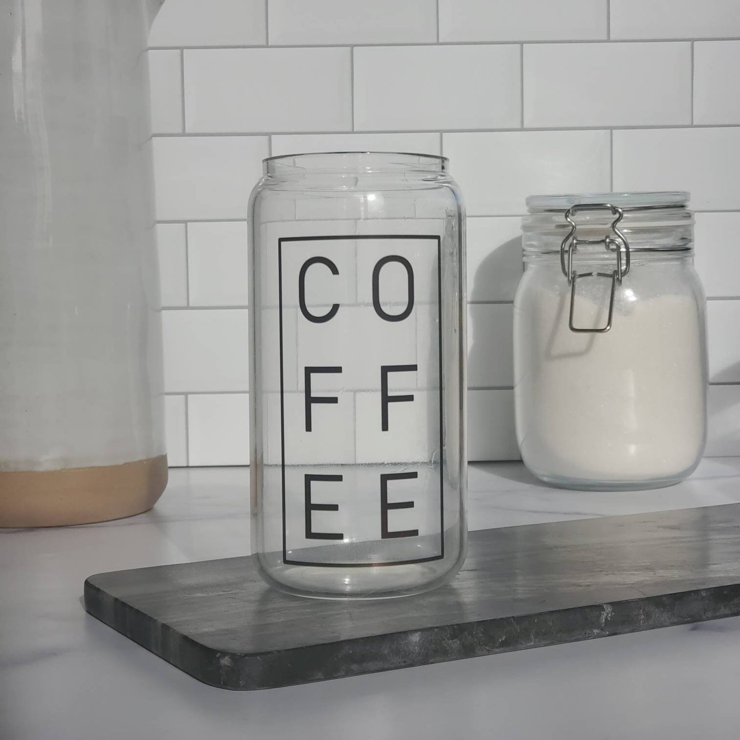 Coffee Glass Beer Can with Bamboo Lid and Straw