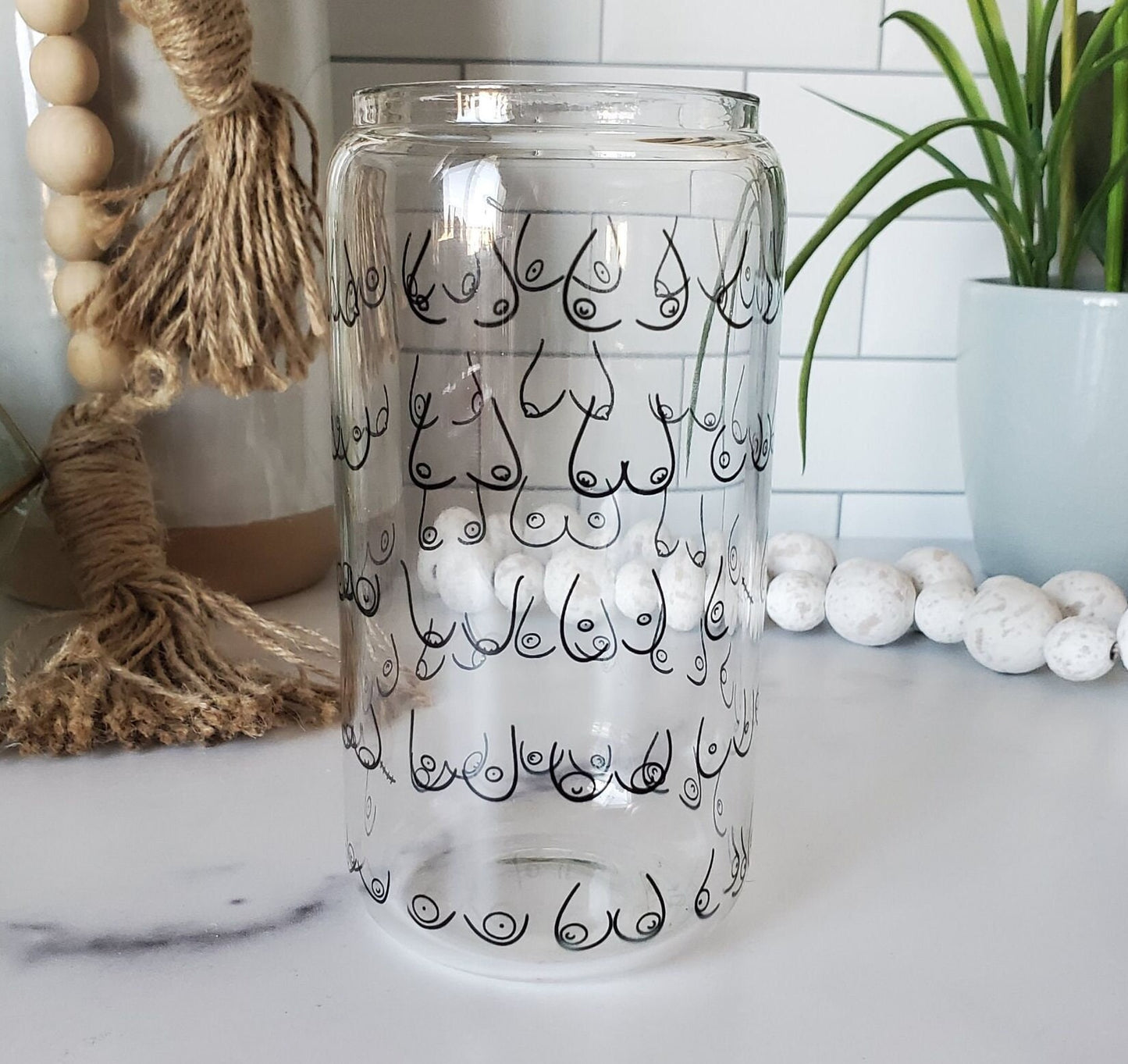 Women's Bags Glass Beer Can | Beer Glass with Bamboo Lid and Straw | 16 OZ. Women Beer Can | Iced Coffee Glass with Bamboo Lid | Beer Can