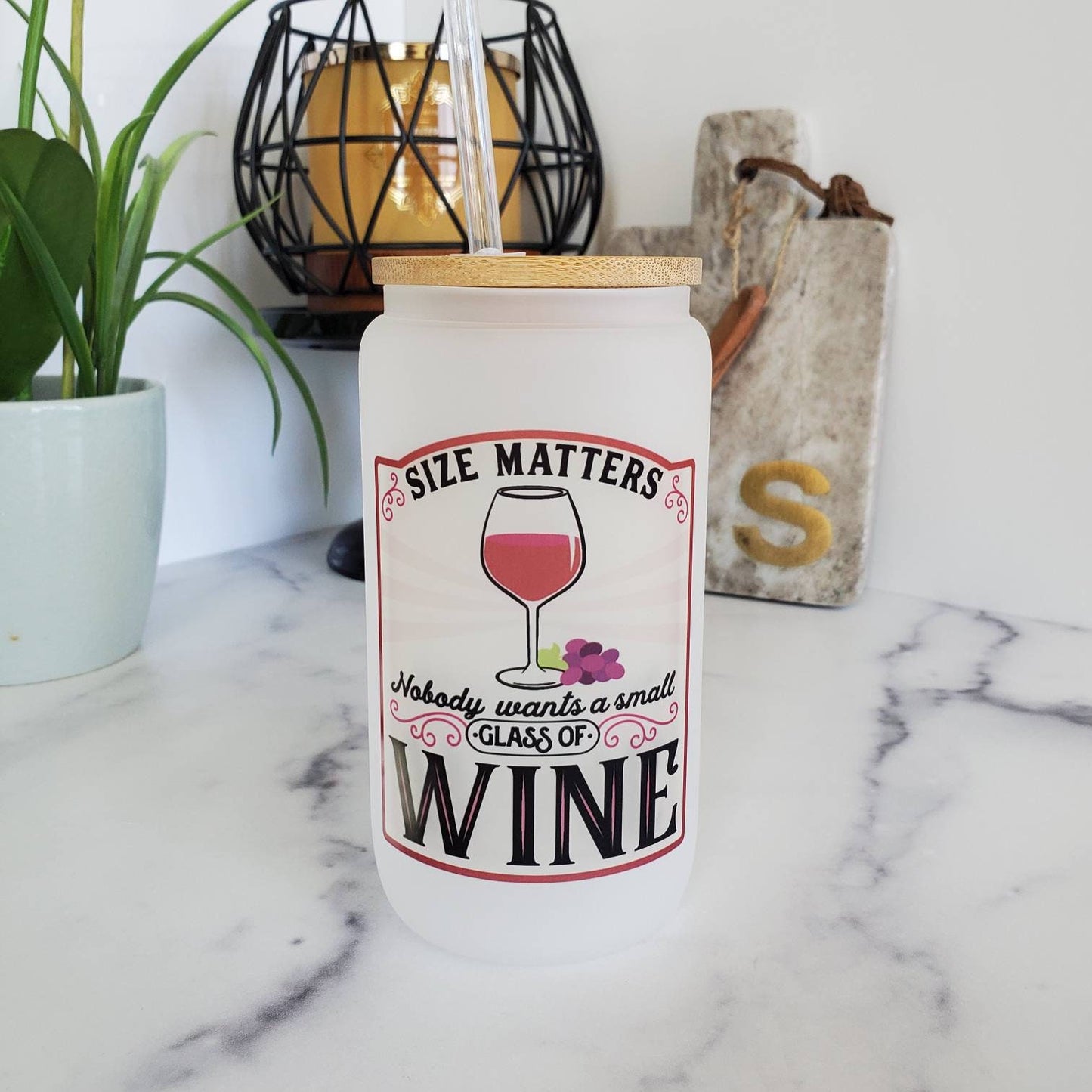 Wine Frosted Color Changing Glass Beer Can with Bamboo Lid and Straw|Coffee Glass with Bamboo Lid |Iced Coffee Tumbler|Mixed Drinks