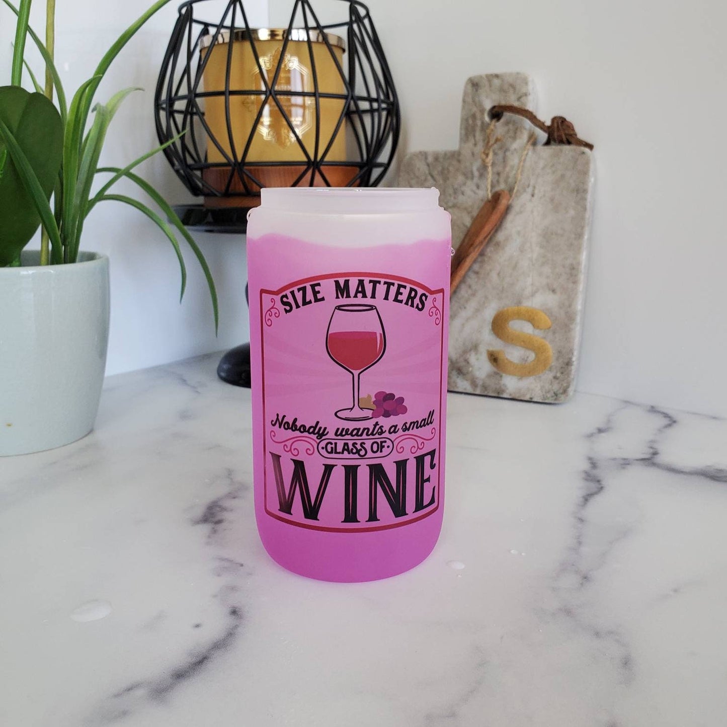 Wine Frosted Color Changing Glass Beer Can with Bamboo Lid and Straw|Coffee Glass with Bamboo Lid |Iced Coffee Tumbler|Mixed Drinks