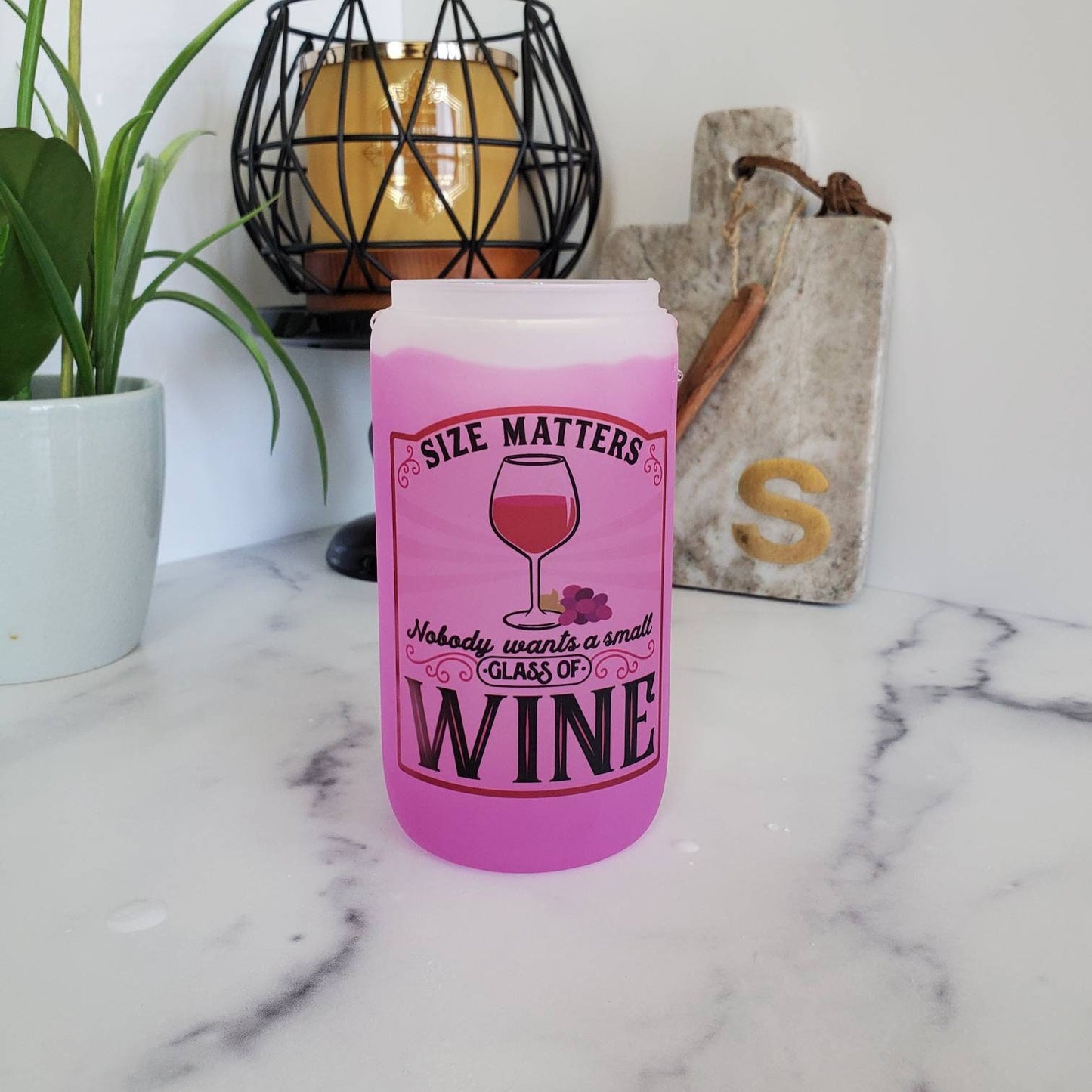 Wine Frosted Color Changing Glass Beer Can with Bamboo Lid and Straw|Coffee Glass with Bamboo Lid |Iced Coffee Tumbler|Mixed Drinks