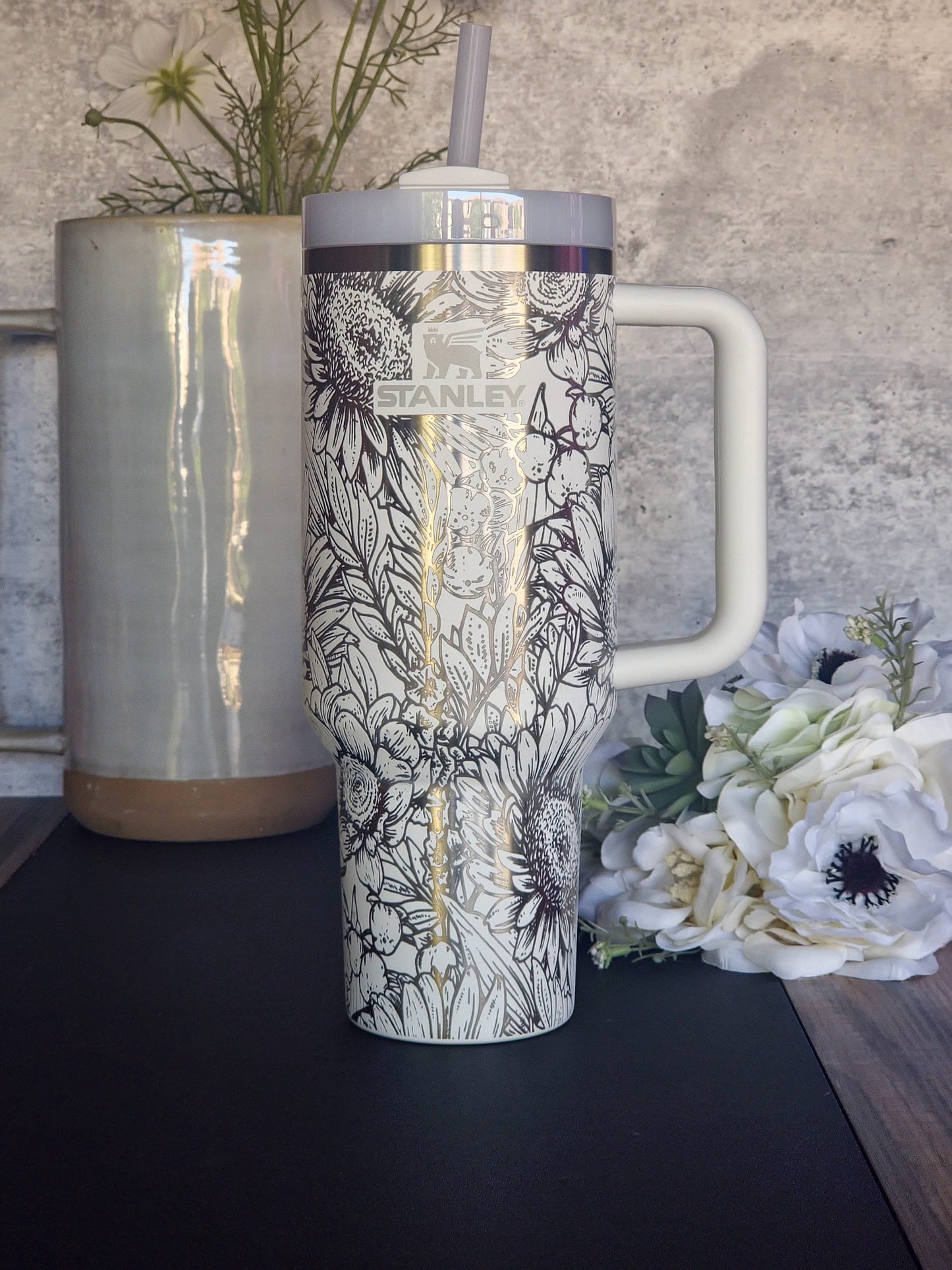 Wildflowers 40oz Laser Engraved Tumbler| Personal Birth Flower Custom Cup| Flower Gift for Mom| Personal 40oz Stanley Tumbler| Elegance
