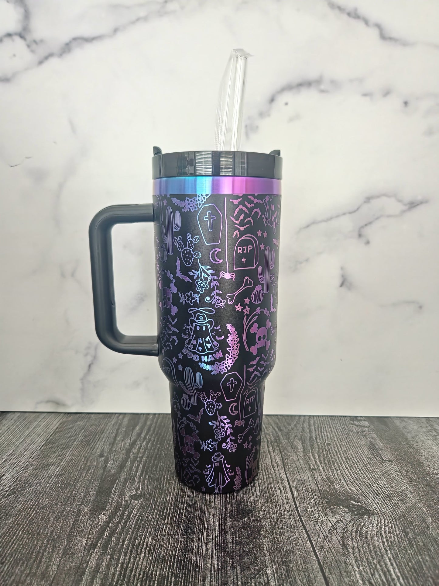 Western Ghost 30 oz Stanley Tumbler| Halloween Tumbler| Spooky Western Cup| Spooky Season| Full Wrap Custom Design| Laser Engraved Wrap