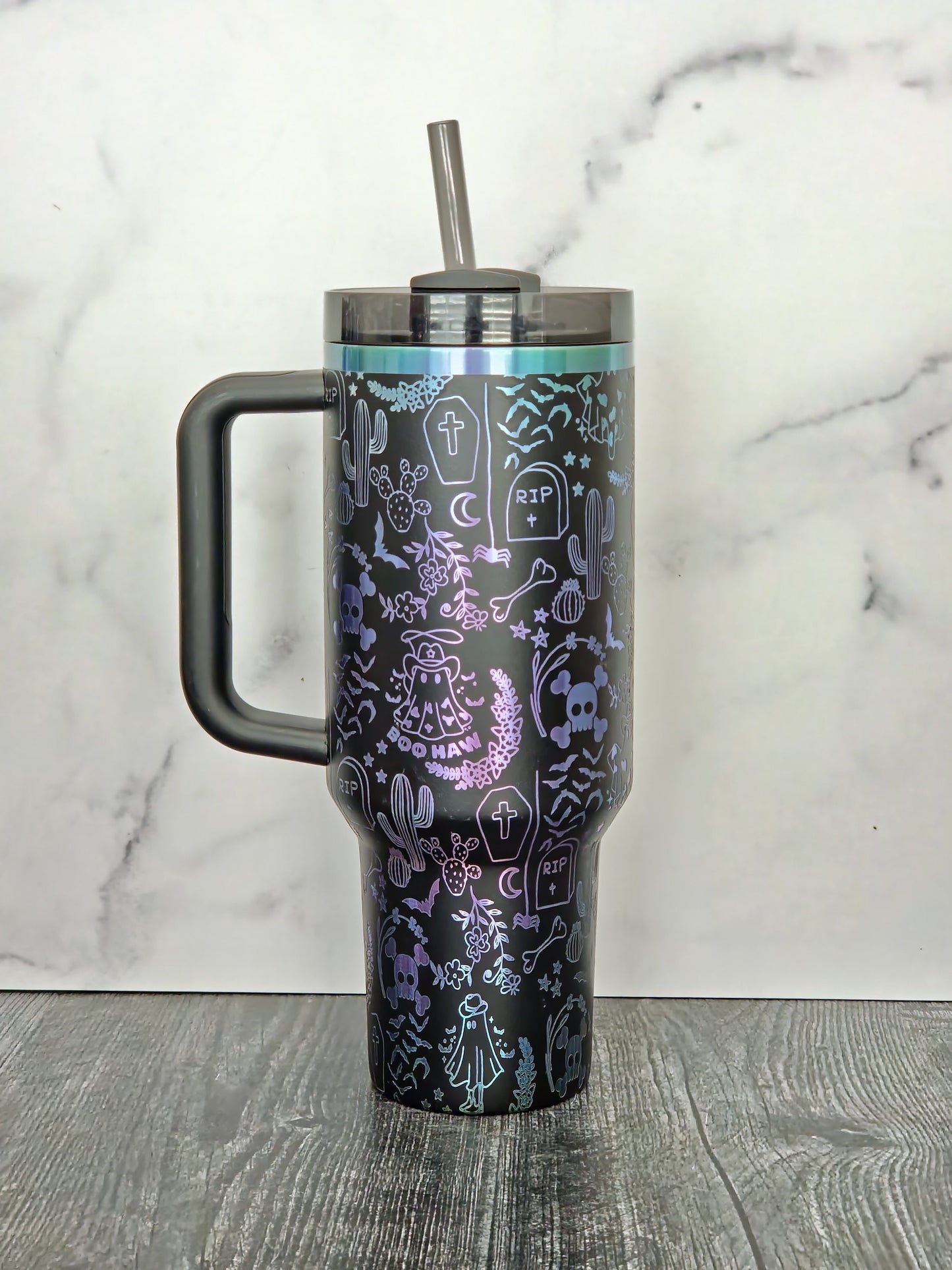 Western Ghost 30 oz Stanley Tumbler| Halloween Tumbler| Spooky Western Cup| Spooky Season| Full Wrap Custom Design| Laser Engraved Wrap