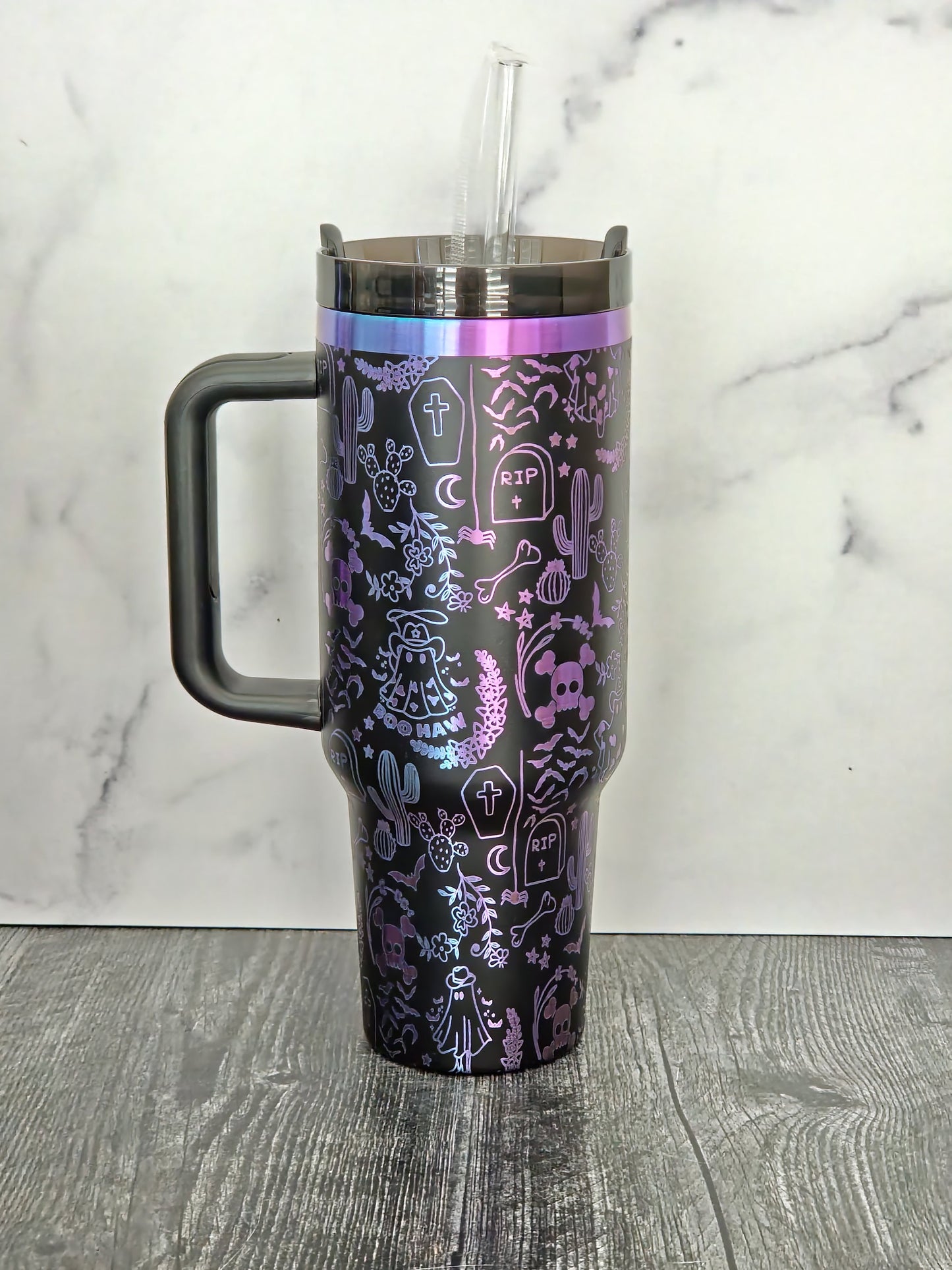 Western Ghost 30 oz Stanley Tumbler| Halloween Tumbler| Spooky Western Cup| Spooky Season| Full Wrap Custom Design| Laser Engraved Wrap