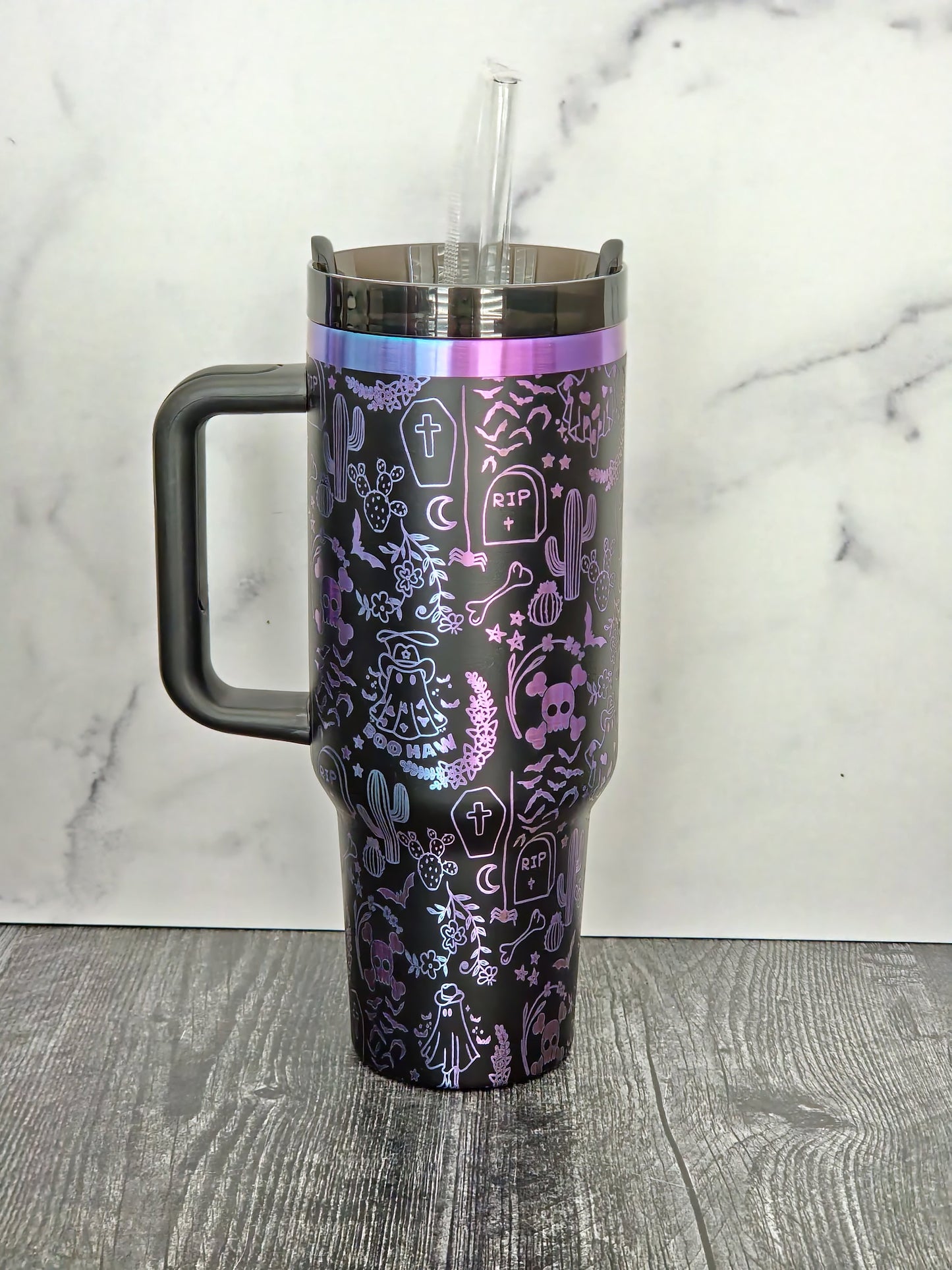 Western Ghost 30 oz Stanley Tumbler| Halloween Tumbler| Spooky Western Cup| Spooky Season| Full Wrap Custom Design| Laser Engraved Wrap