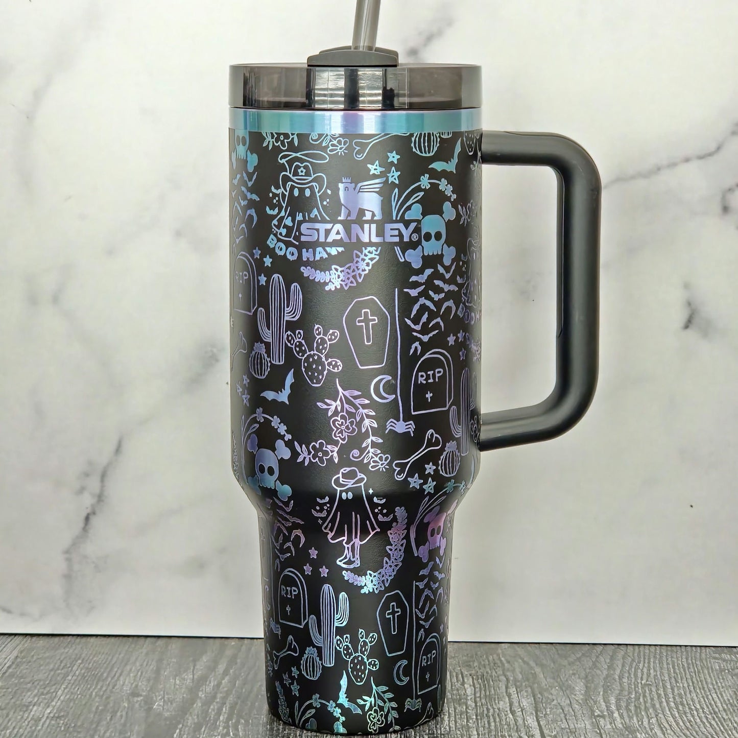 Western Ghost 30 oz Stanley Tumbler| Halloween Tumbler| Spooky Western Cup| Spooky Season| Full Wrap Custom Design| Laser Engraved Wrap