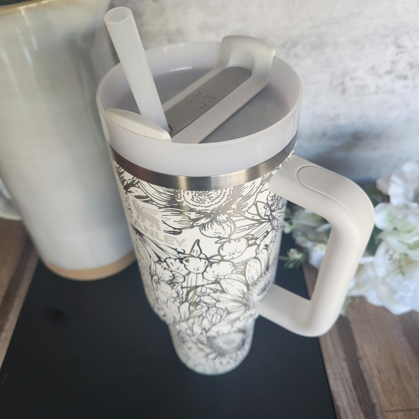 Wildflowers 40oz Laser Engraved Tumbler| Personal Birth Flower Custom Cup| Flower Gift for Mom| Personal 40oz Stanley Tumbler| Elegance