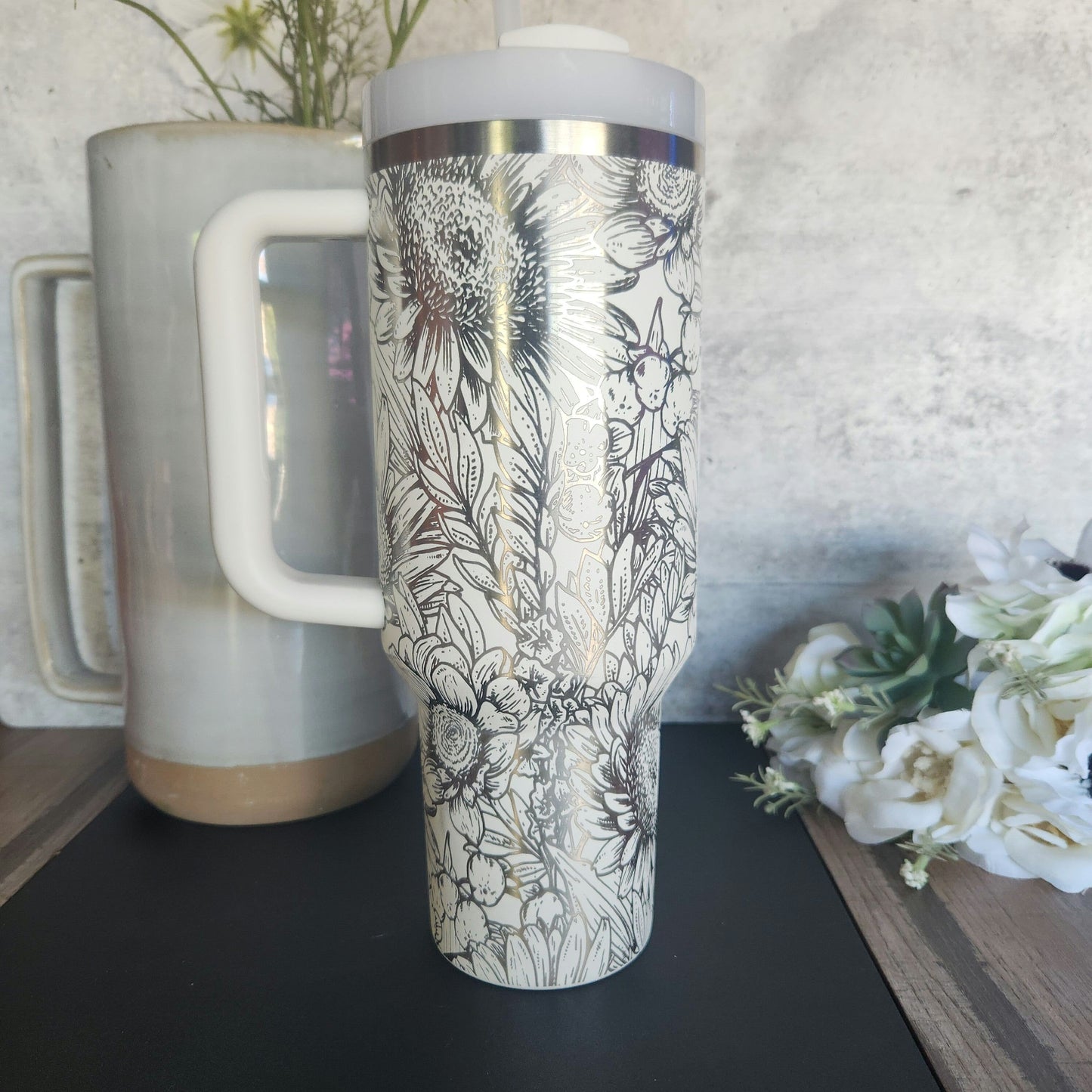 Wildflowers 40oz Laser Engraved Tumbler| Personal Birth Flower Custom Cup| Flower Gift for Mom| Personal 40oz Stanley Tumbler| Elegance