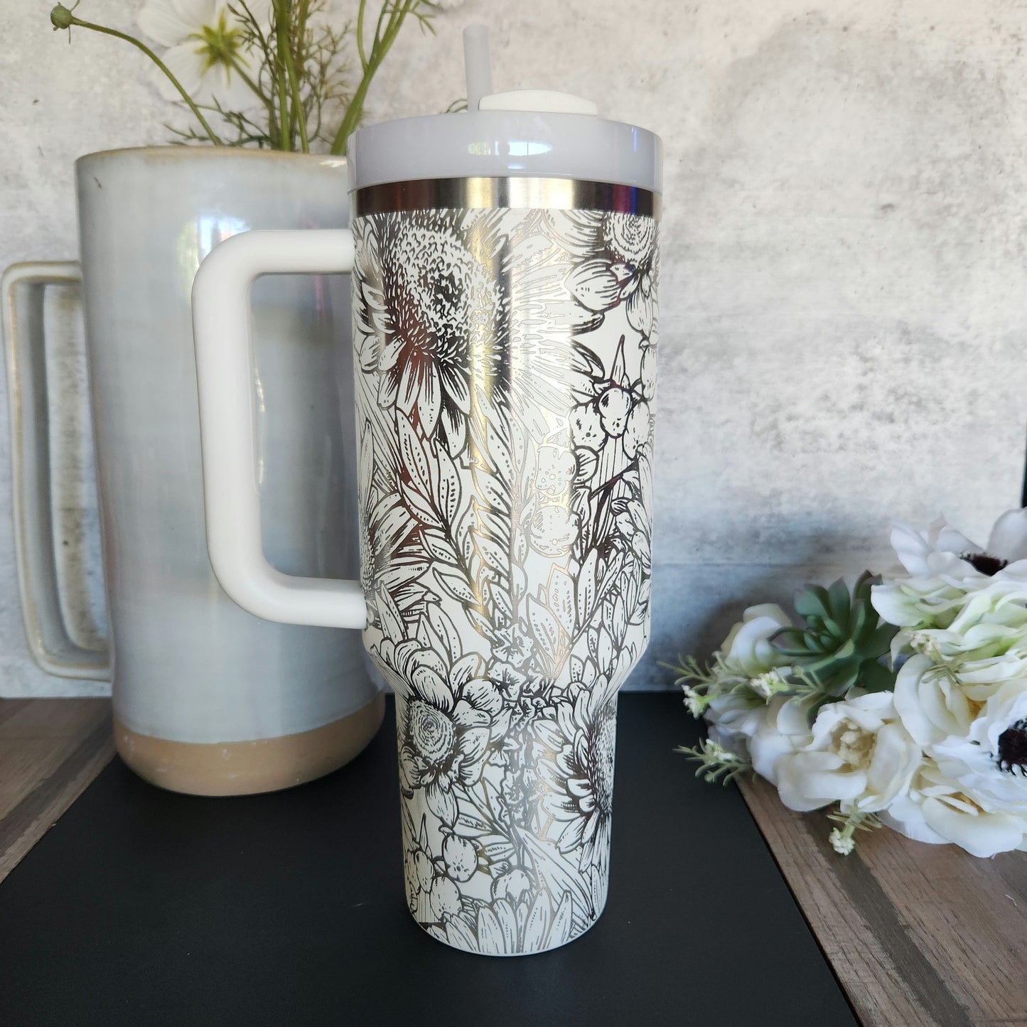 Wildflowers 30oz Laser Engraved Tumbler| Personal Birth Flower Custom Cup| Flower Gift for Mom| Personal 30oz Stanley Tumbler| Elegance