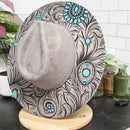 Tooled Turquoise-Laser Engraved Vegan Suede Wide Brim Hat
