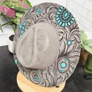 Tooled Turquoise-Laser Engraved Vegan Suede Wide Brim Hat
