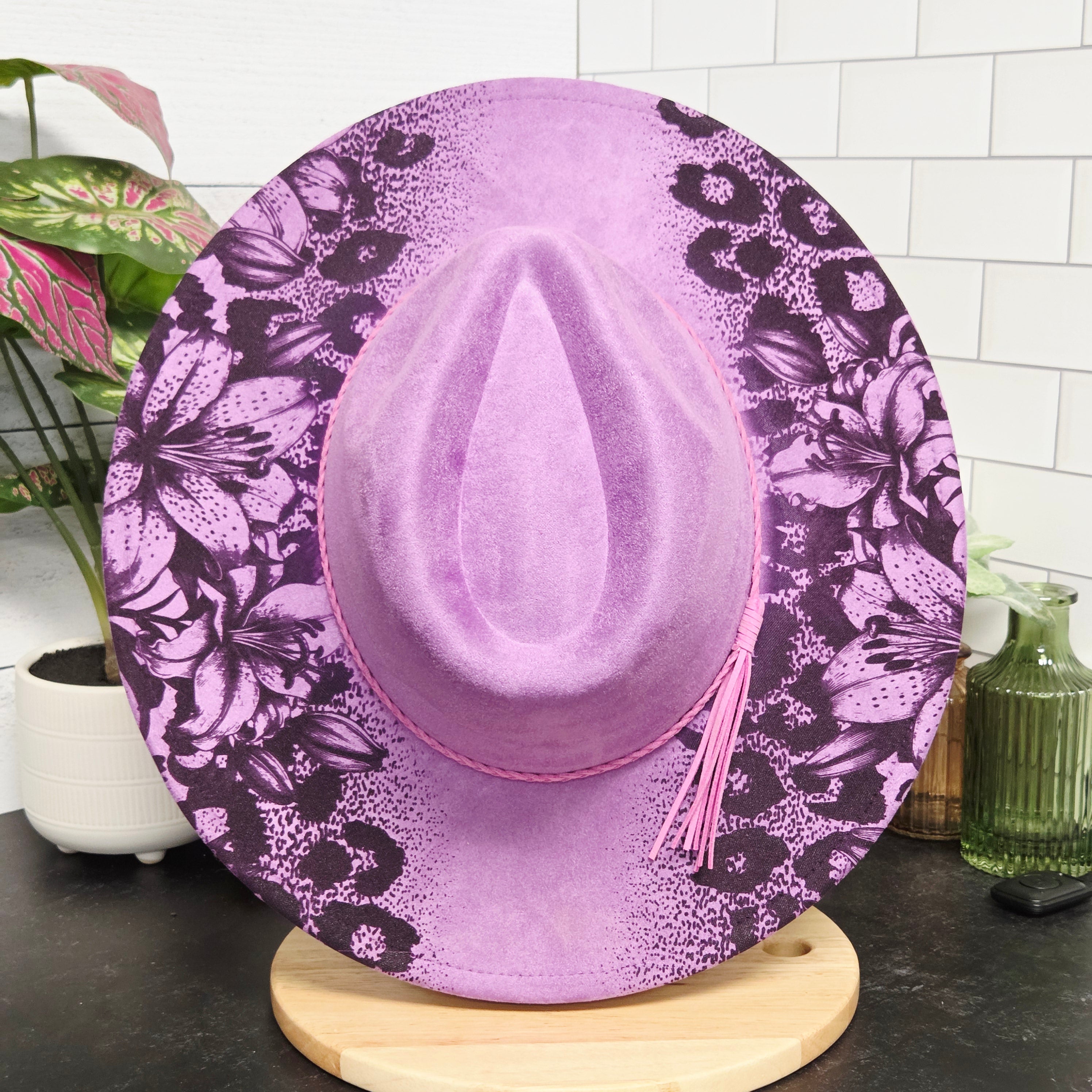 Lily Cheetah Print Laser Engraved Vegan Suede Wide Brim Hat