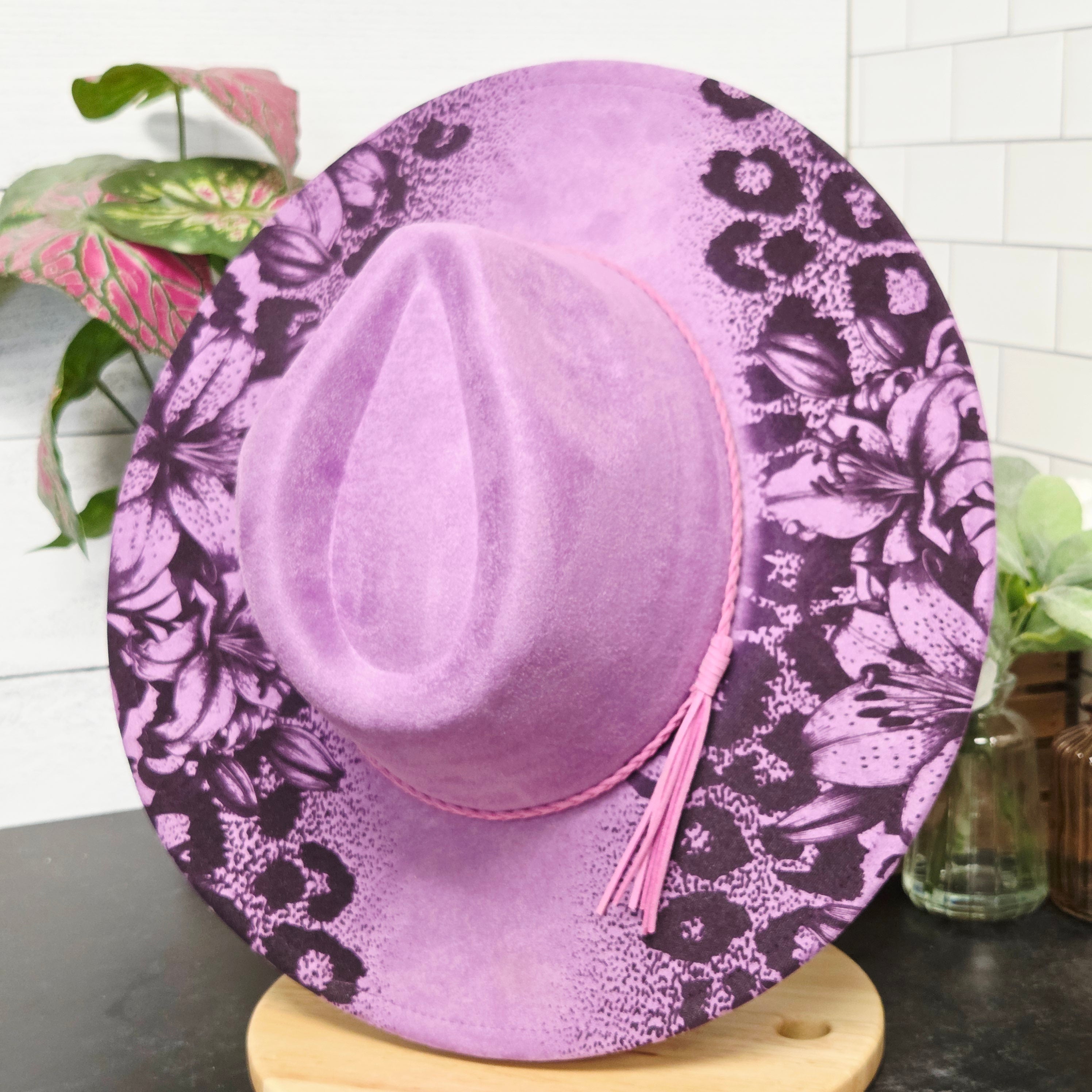 Lily Cheetah Print Laser Engraved Vegan Suede Wide Brim Hat