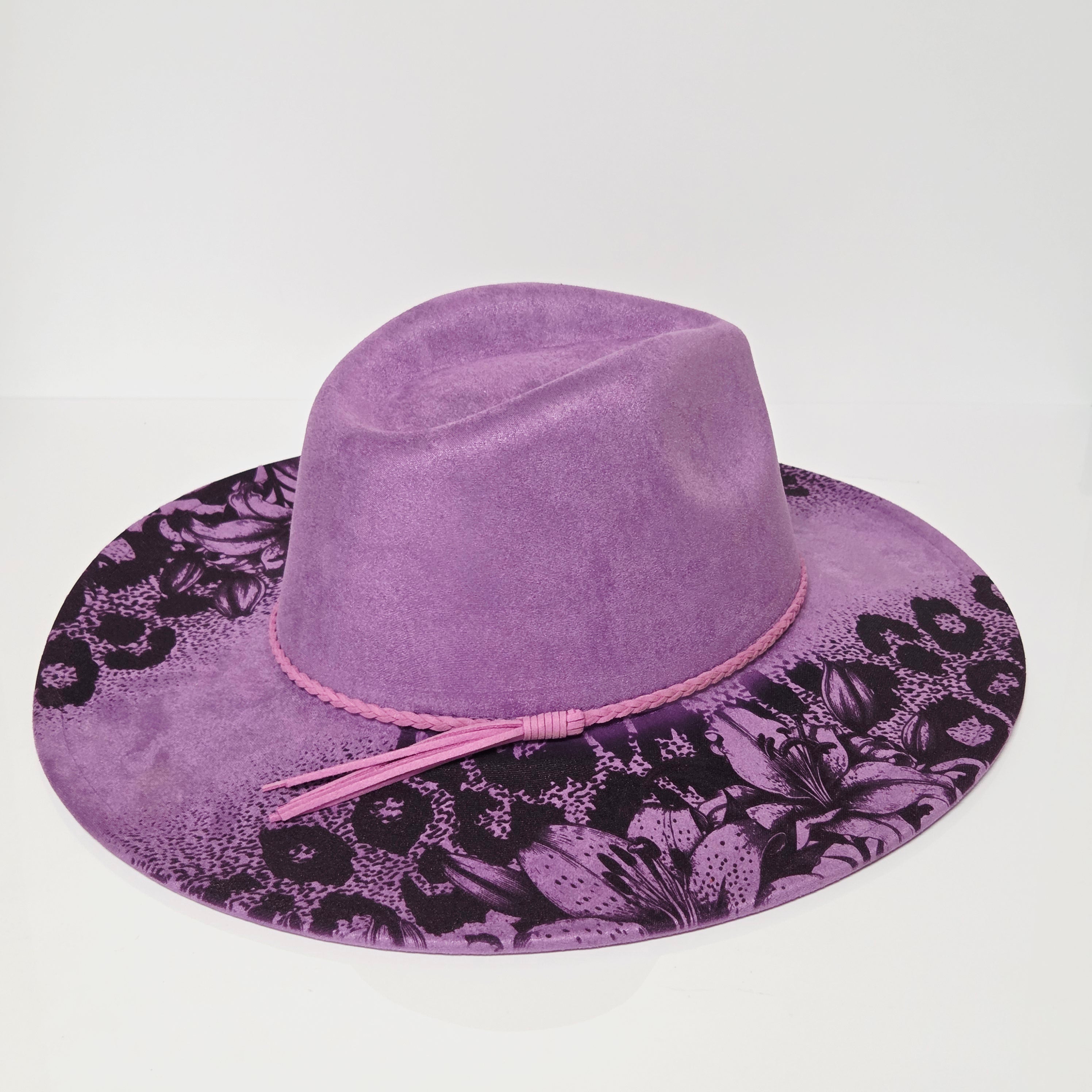 Lily Cheetah Print Laser Engraved Vegan Suede Wide Brim Hat