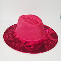 Highland Cow with Sunflowers Laser Engraved Vegan Suede Wide Brim Hat