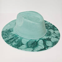 Mountain Blooms Engraved Vegan Suede Wide Brim Hat