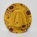 Honey Bee and Sunflowers Laser Engraved Vegan Suede Wide Brim Hat