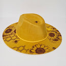 Honey Bee and Sunflowers Laser Engraved Vegan Suede Wide Brim Hat