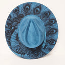 Peacock Laser Engraved Vegan Suede Wide Brim Hat