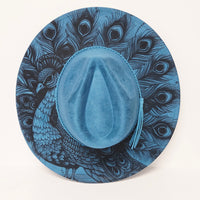 Peacock Laser Engraved Vegan Suede Wide Brim Hat