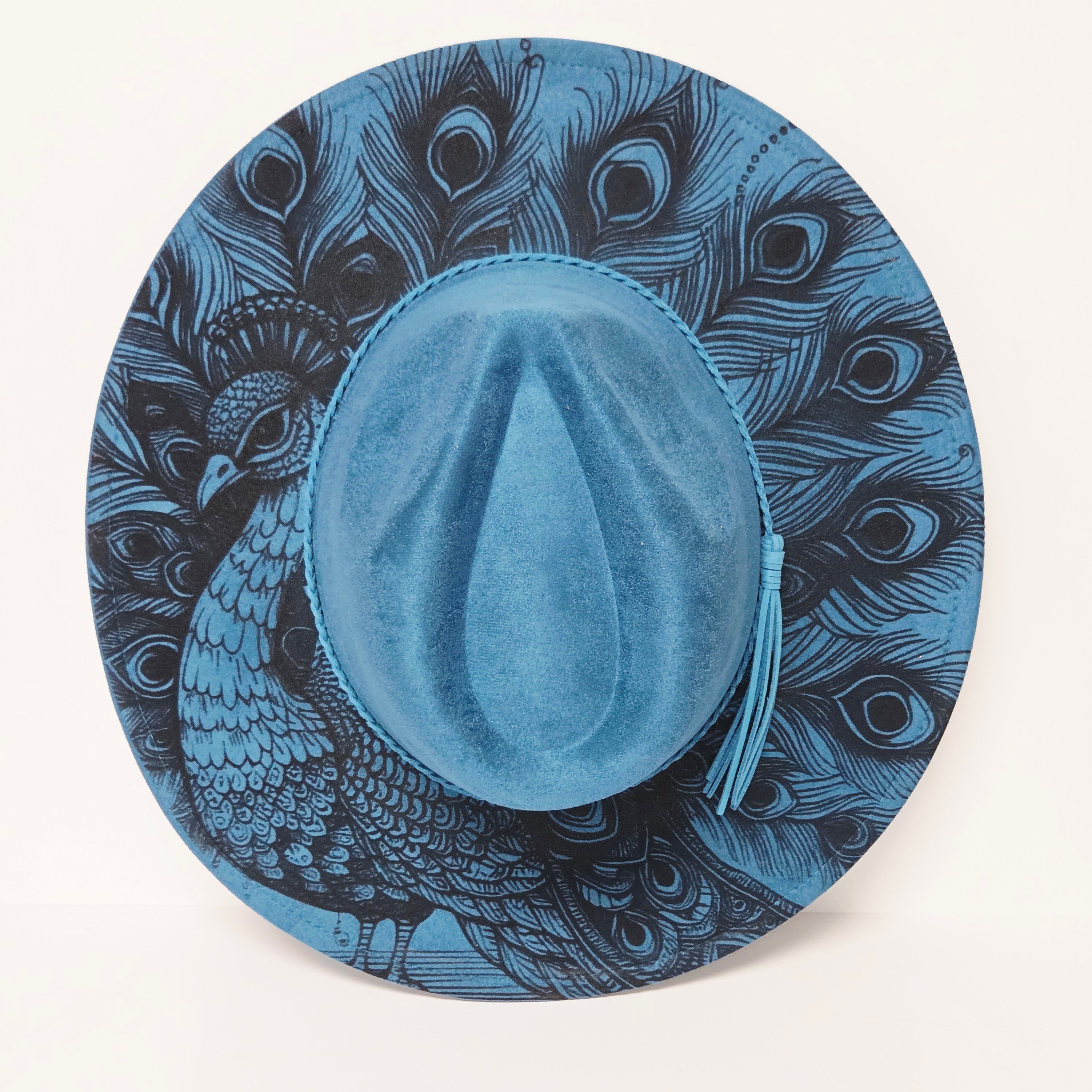 Peacock Laser Engraved Vegan Suede Wide Brim Hat