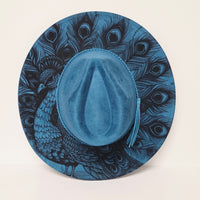 Peacock Laser Engraved Vegan Suede Wide Brim Hat