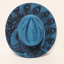 Peacock Laser Engraved Vegan Suede Wide Brim Hat