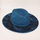 Peacock Laser Engraved Vegan Suede Wide Brim Hat