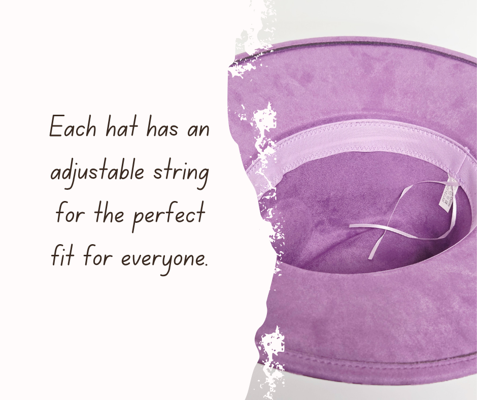 Purple hat with adjustable string on a white background