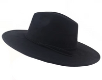 Black wide-brimmed hat on a white background
