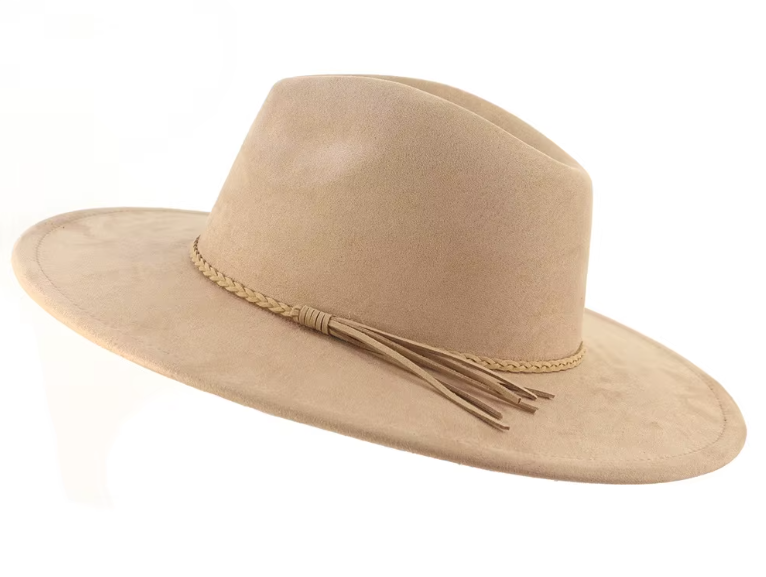 Peacock Laser Engraved Vegan Suede Wide Brim Hat