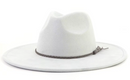 White fedora hat with a brown band on a white background