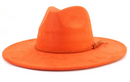 Orange cowboy hat with a braided band on a white background