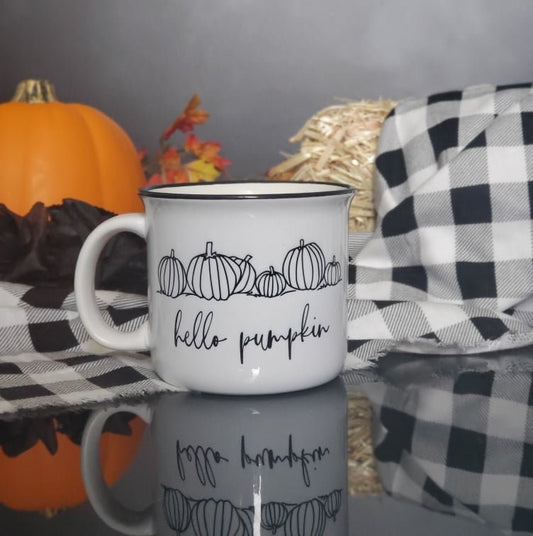 15 Oz Ceramic Camping Mug- Hello Pumpkin