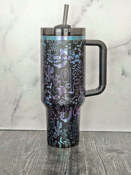 Western Ghost 40 oz Stanley Tumbler| Halloween Tumbler| Spooky Western Cup| Spooky Season| Full Wrap Custom Design| Laser Engraved Wrap