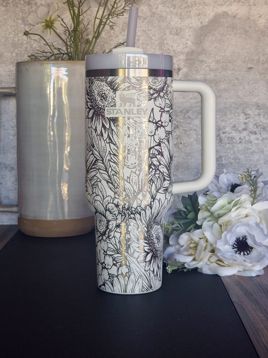 Wildflowers 40oz Laser Engraved Tumbler| Personal Birth Flower Custom Cup| Flower Gift for Mom| Personal 40oz Stanley Tumbler| Elegance