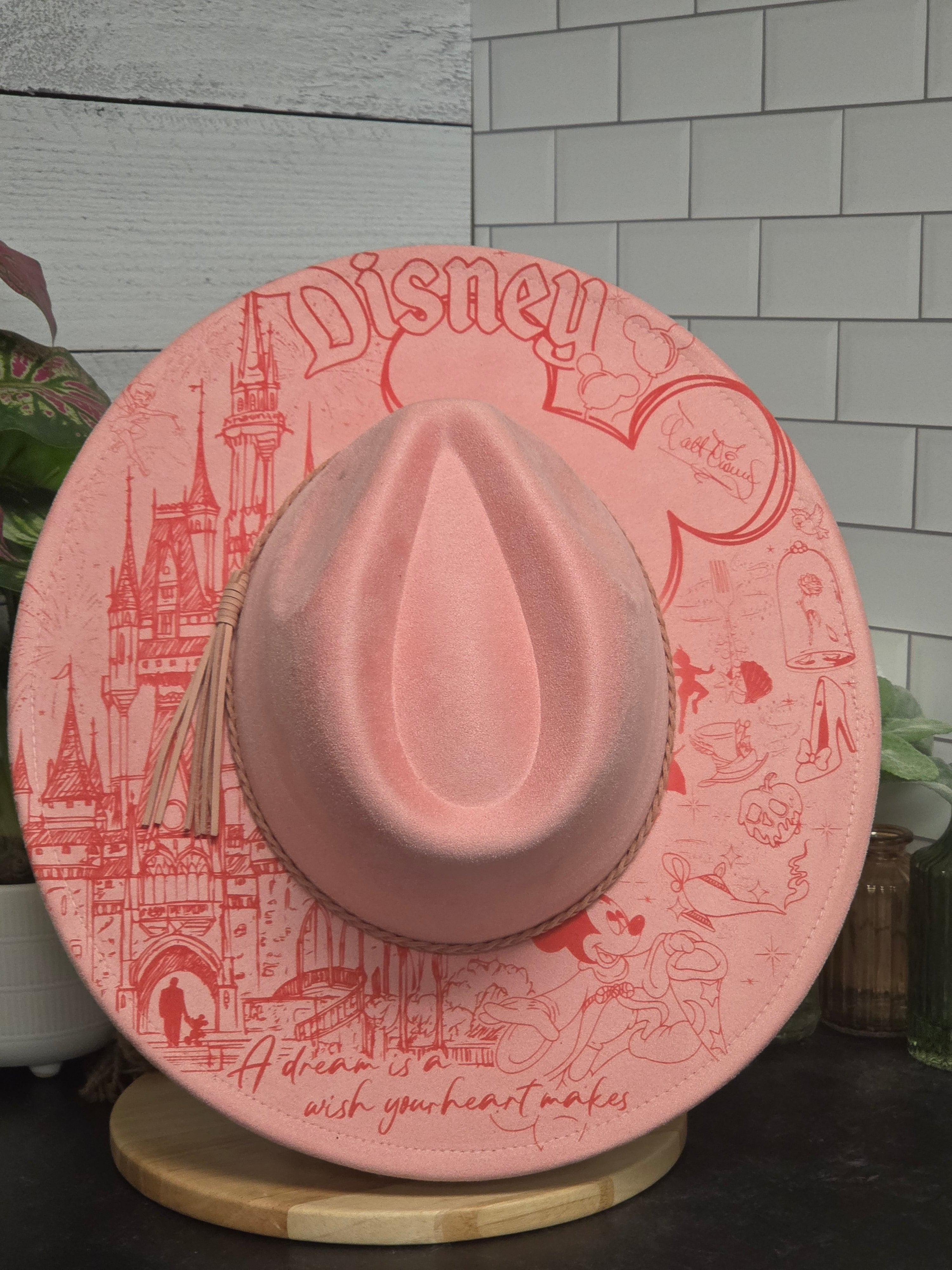 Disney Laser Engraved Vegan Suede Wide Brim Hat