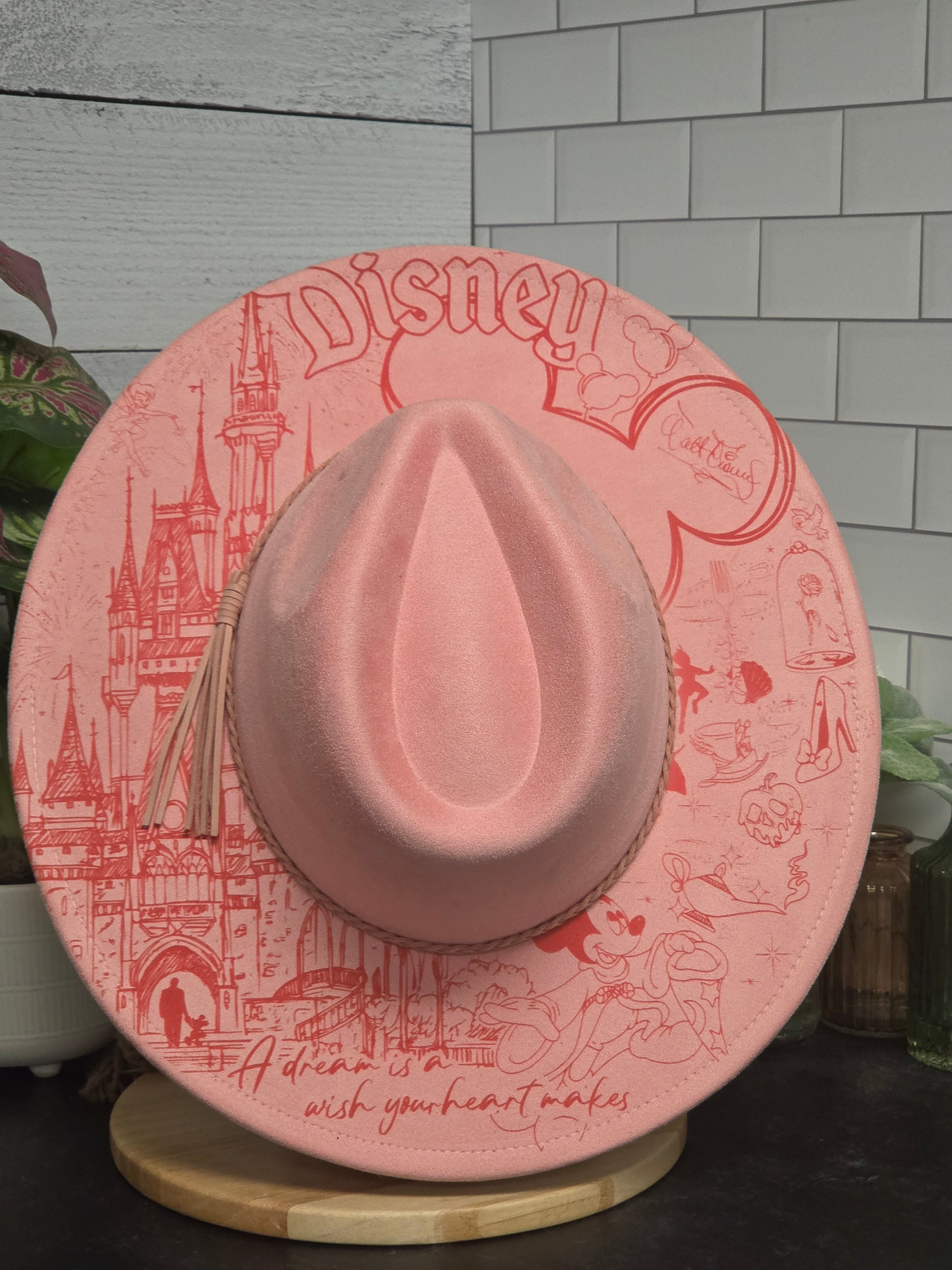 Disney Laser Engraved Vegan Suede Wide Brim Hat